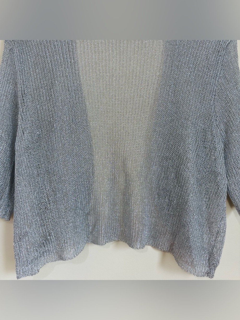 Chico's preppy slouchy silver metallic open front short sleeve crop cardigan L - Picture 10 of 15